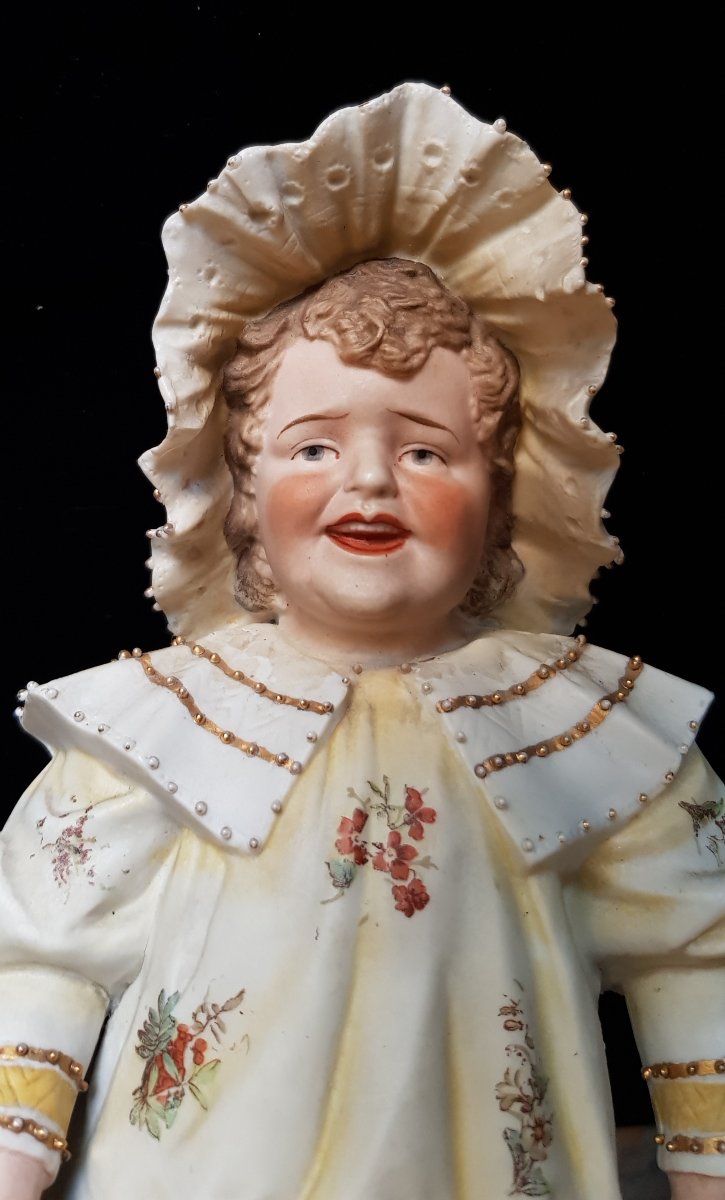 A Pair Of Antique Bisque Figurines, Children Dressed As Little Farmers-photo-3