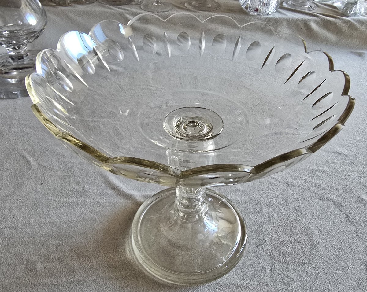 Ancienne coupe sur pied en cristal soufflé et taillé, fin XIXᵉ – début XXᵉ siècle-photo-4