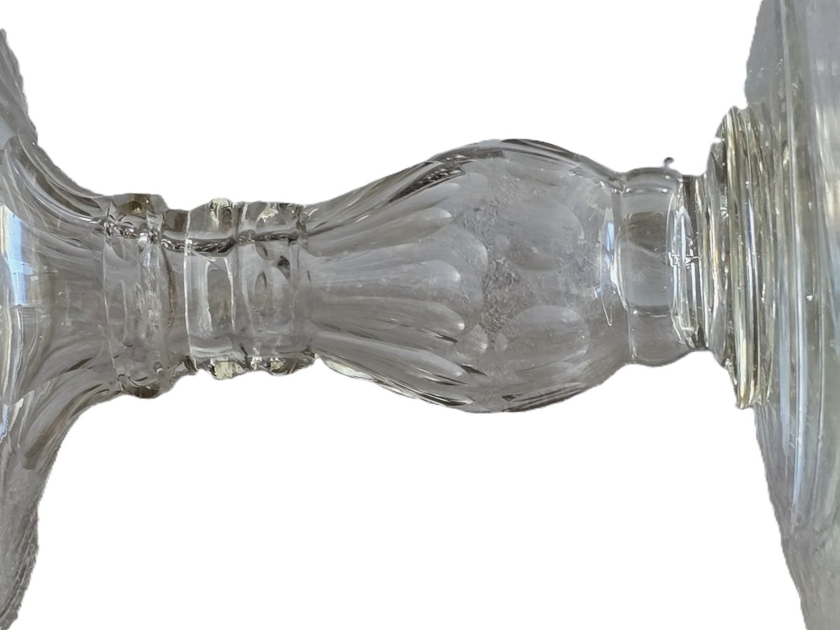 Ancienne coupe sur pied en cristal soufflé et taillé, fin XIXᵉ – début XXᵉ siècle-photo-2