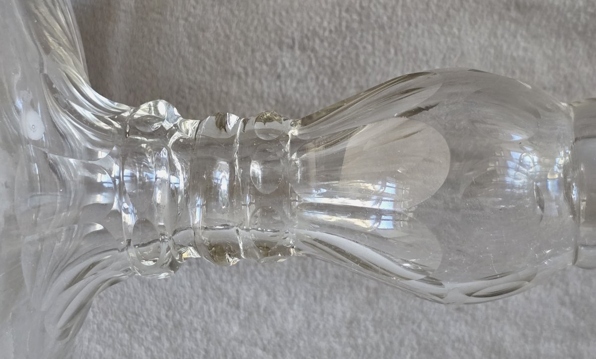 Ancienne coupe sur pied en cristal soufflé et taillé, fin XIXᵉ – début XXᵉ siècle-photo-3