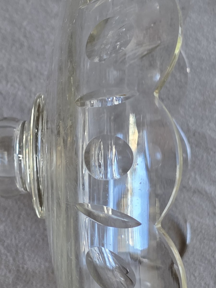 Ancienne coupe sur pied en cristal soufflé et taillé, fin XIXᵉ – début XXᵉ siècle-photo-4
