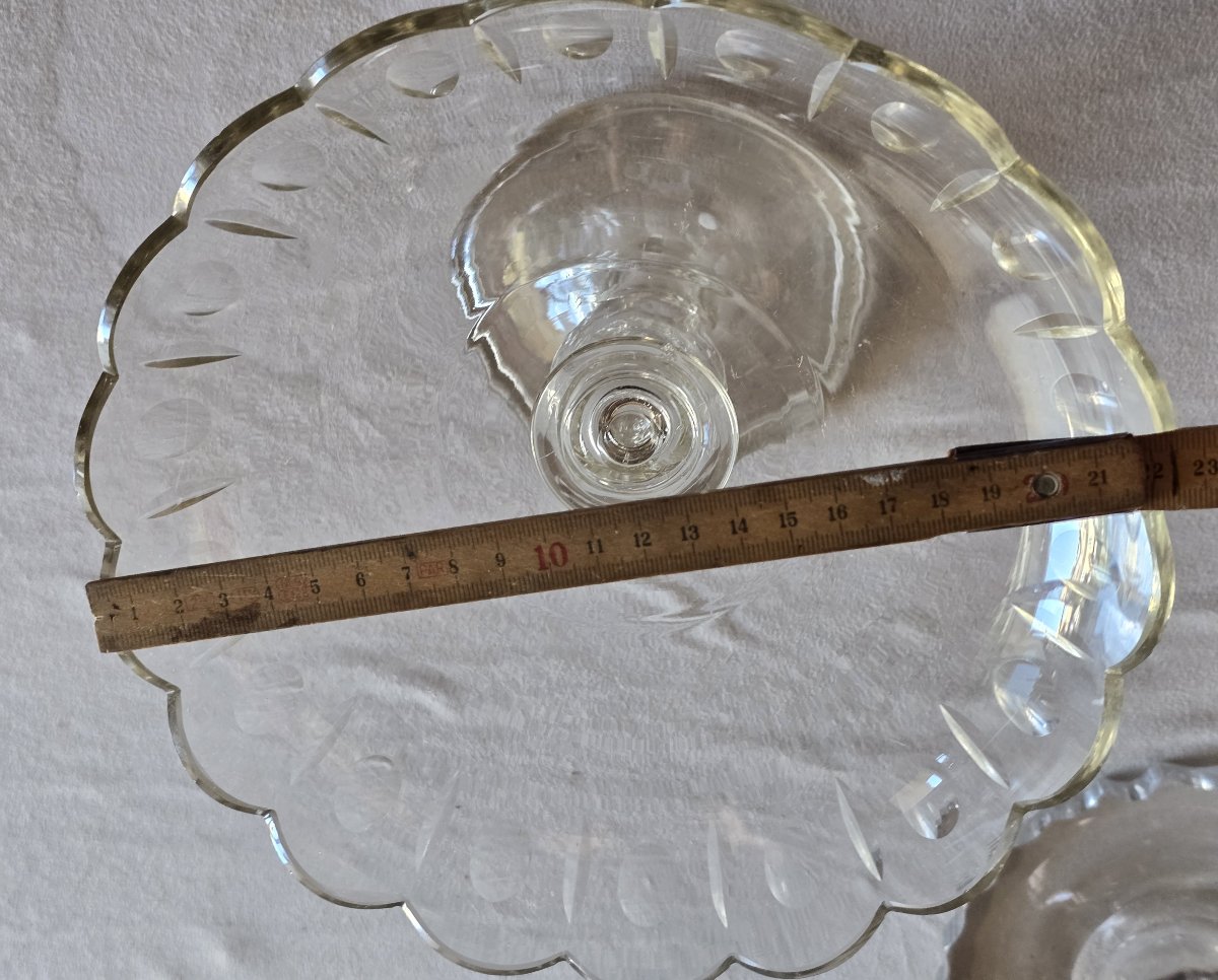 Ancienne coupe sur pied en cristal soufflé et taillé, fin XIXᵉ – début XXᵉ siècle-photo-5