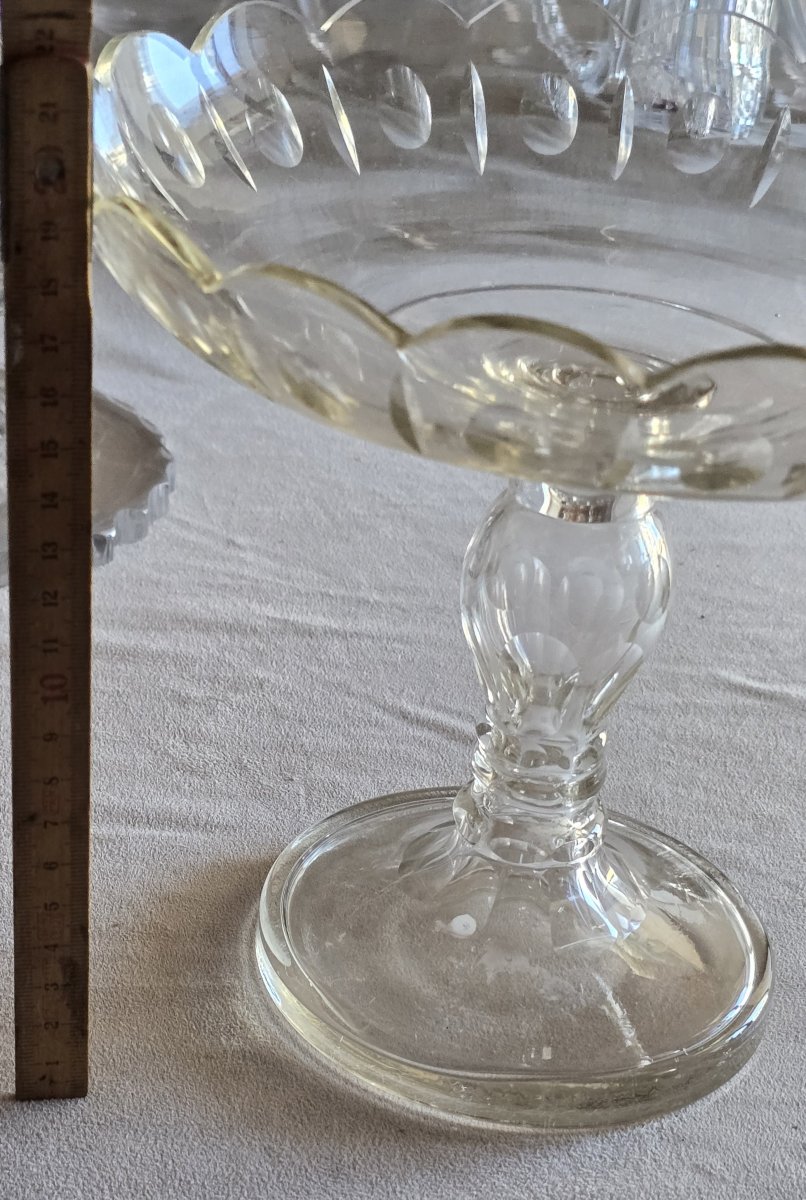 Ancienne coupe sur pied en cristal soufflé et taillé, fin XIXᵉ – début XXᵉ siècle-photo-6