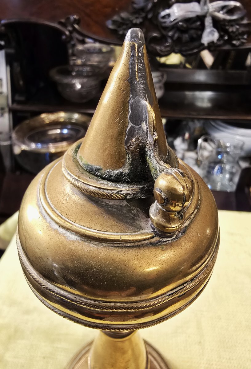 ancienne lampe à huile en  laiton, Italie vers 1880  -photo-3