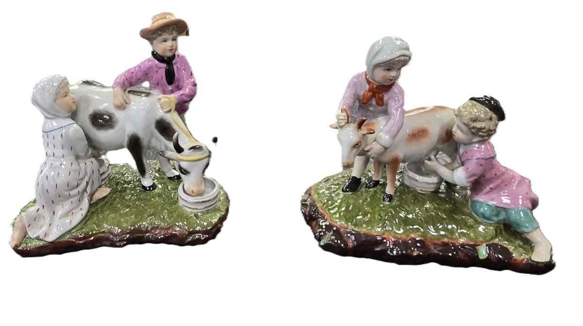 Pair Of Meissen Porcelain Figurines With Pastoral Themes, 20th Century