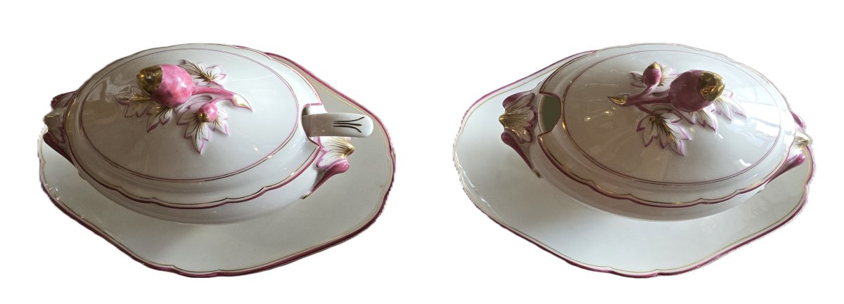 Paire de saucières anciennes en porcelaine, fin XIXᵉ siècle -photo-3