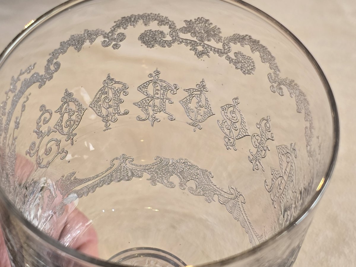 Pair Of Antique Acid-etched Glass Goblets, -photo-1
