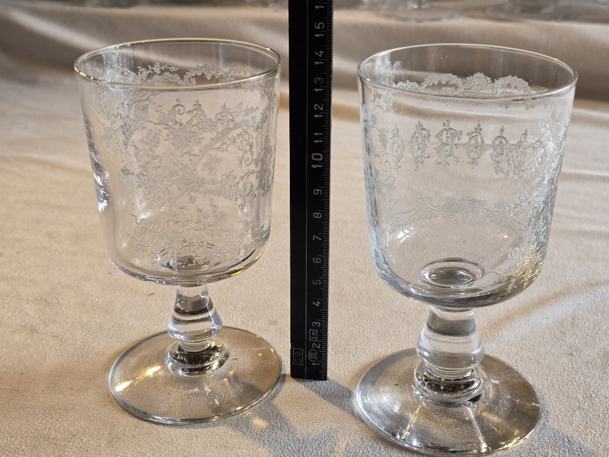 Pair Of Antique Acid-etched Glass Goblets, -photo-6