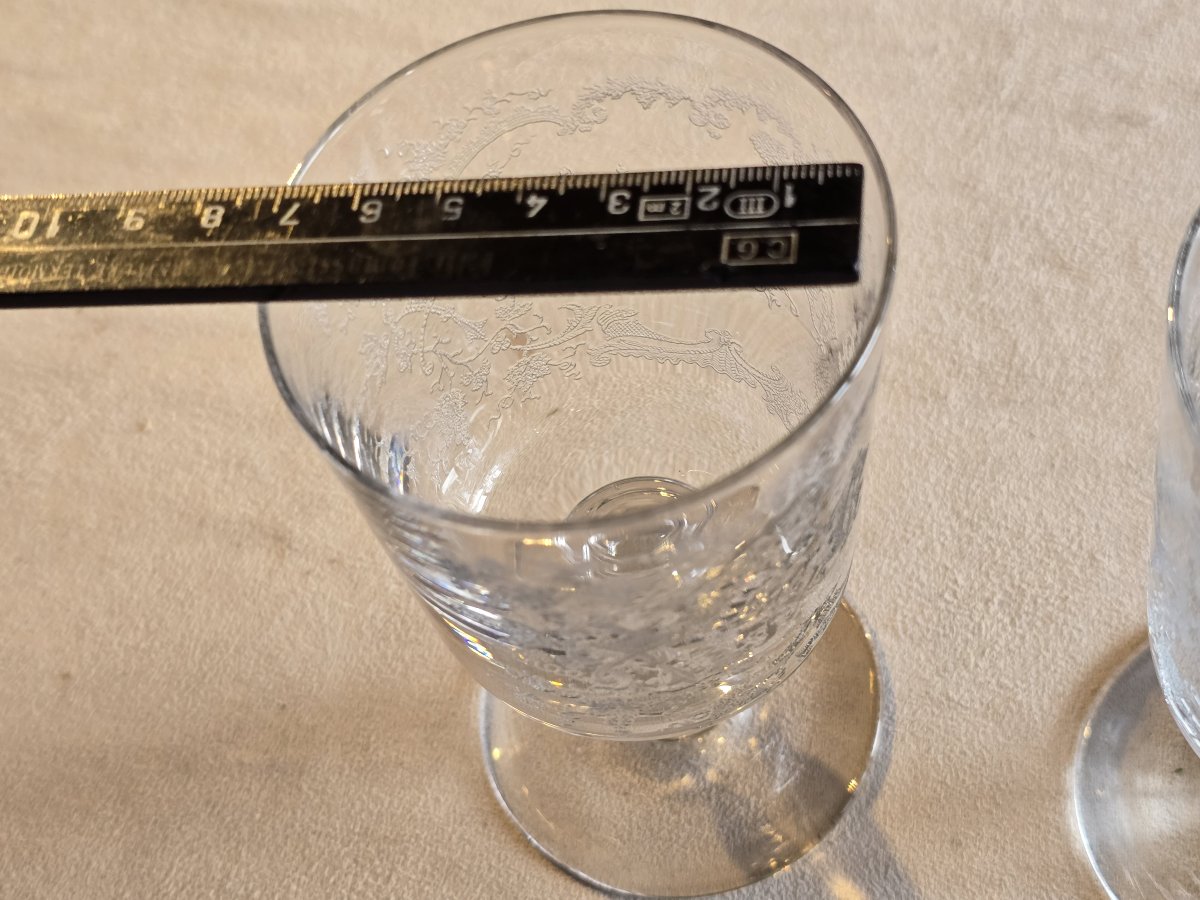 Pair Of Antique Acid-etched Glass Goblets, -photo-7