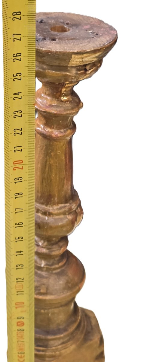 ancienne paire de chandeliers en bois sculpté et doré, Italie XIX ème siècle-photo-4