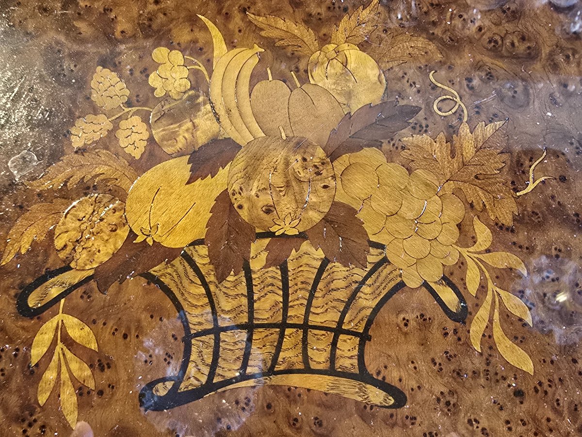 Antique Oval Inlaid Wood Tray, Italy, 1950s-photo-2