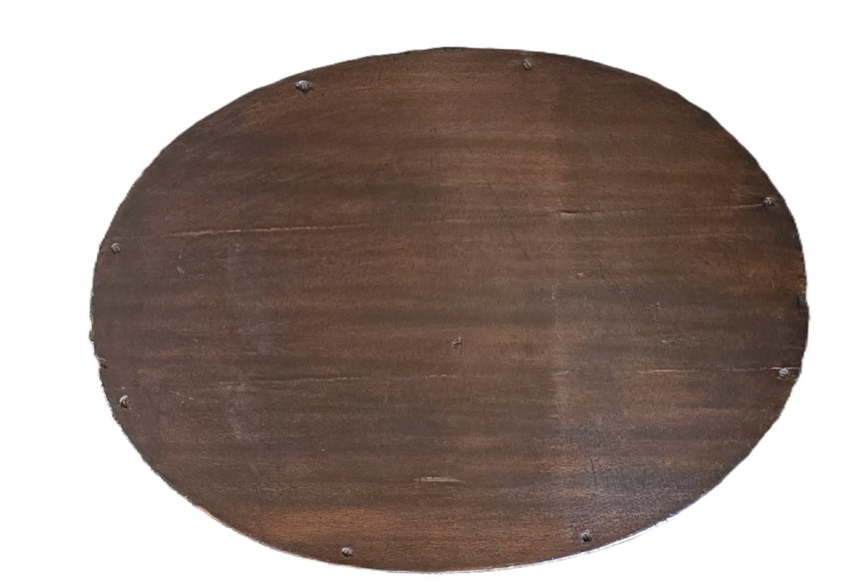 Antique Oval Inlaid Wood Tray, Italy, 1950s-photo-3