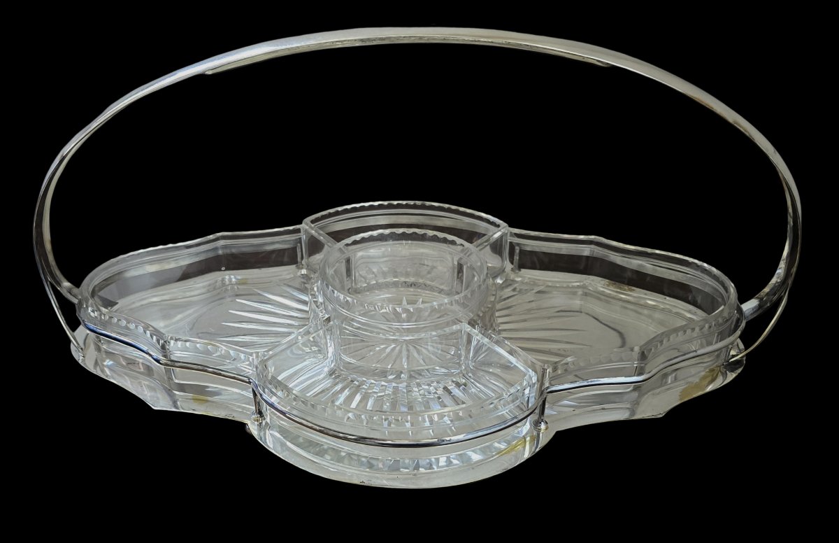 Antique Appetizer Dish In Silver-plated Metal And Crystal, Italy, Circa 1920-photo-2