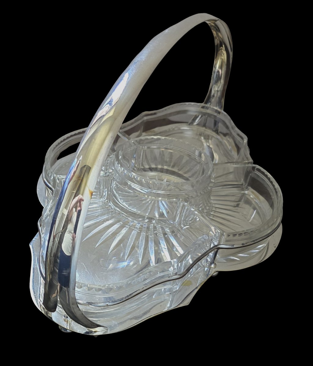 Antique Appetizer Dish In Silver-plated Metal And Crystal, Italy, Circa 1920-photo-4