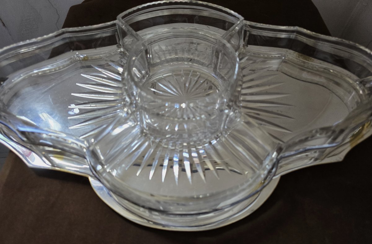 Antique Appetizer Dish In Silver-plated Metal And Crystal, Italy, Circa 1920-photo-1