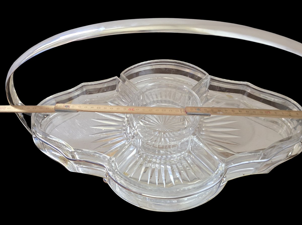 Antique Appetizer Dish In Silver-plated Metal And Crystal, Italy, Circa 1920-photo-4