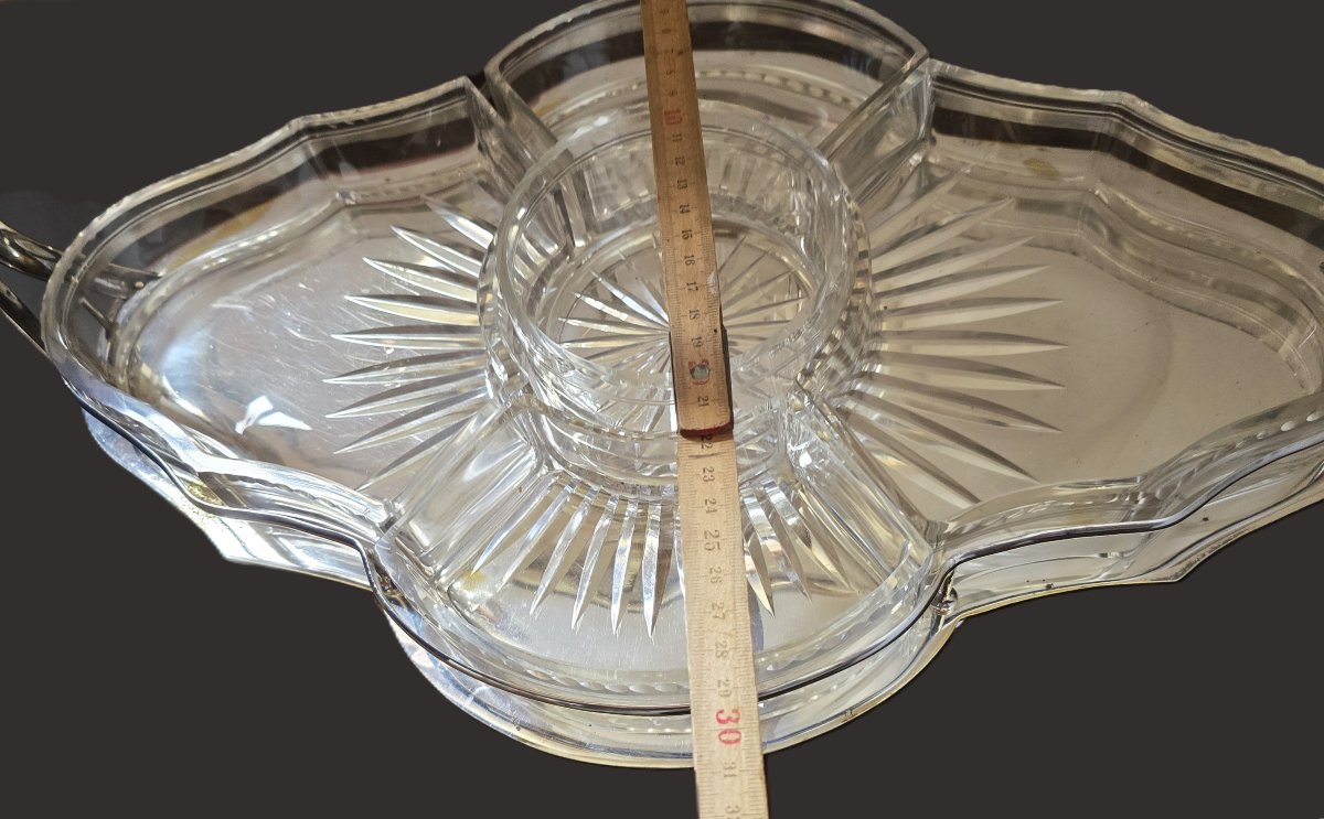 Antique Appetizer Dish In Silver-plated Metal And Crystal, Italy, Circa 1920-photo-5