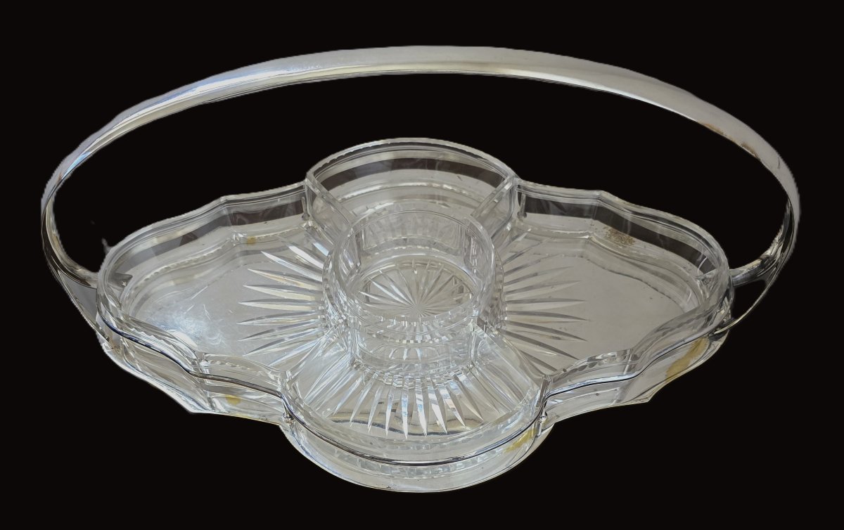Antique Appetizer Dish In Silver-plated Metal And Crystal, Italy, Circa 1920