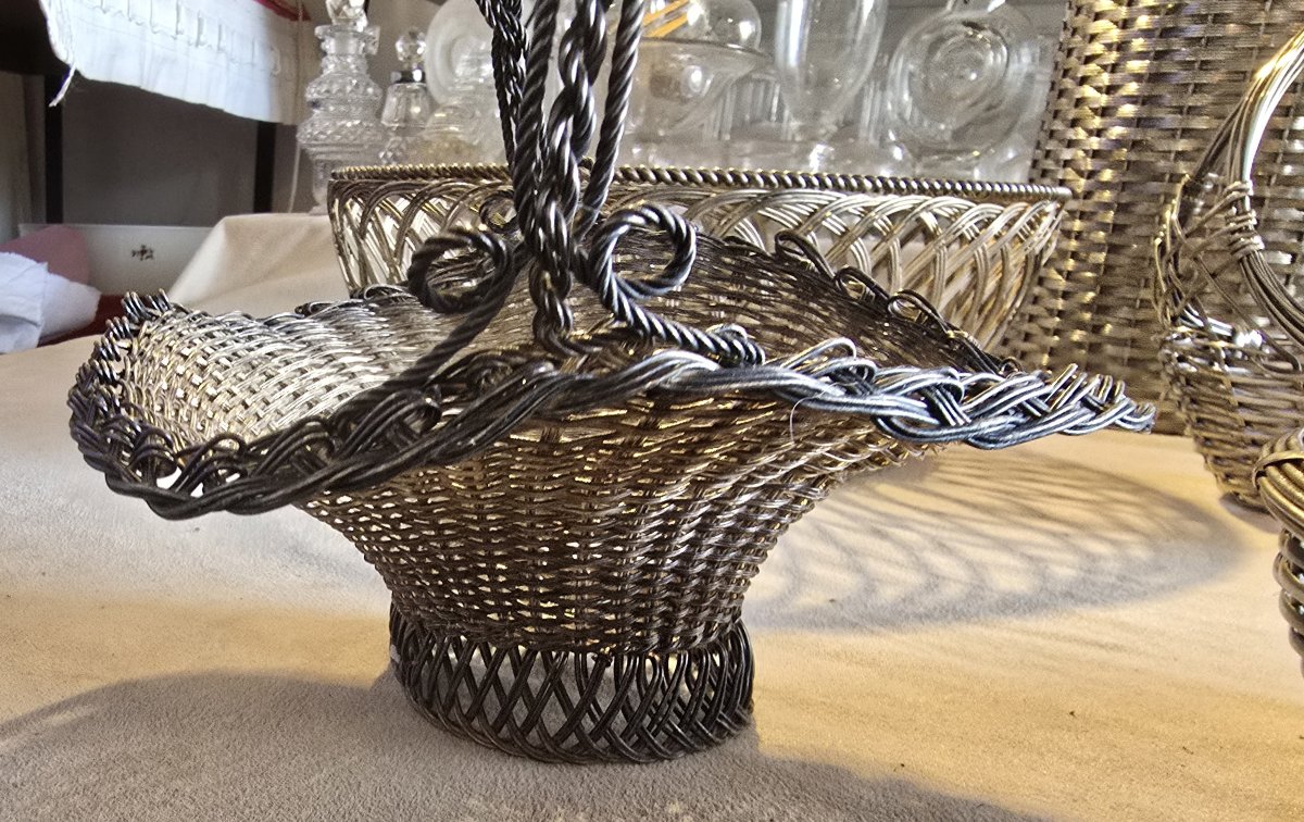 Lot Of 8 Antique Silver-plated Woven Metal Objects-photo-4