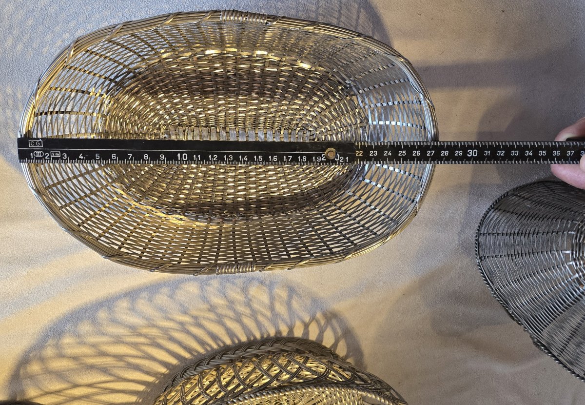 Lot Of 8 Antique Silver-plated Woven Metal Objects-photo-7
