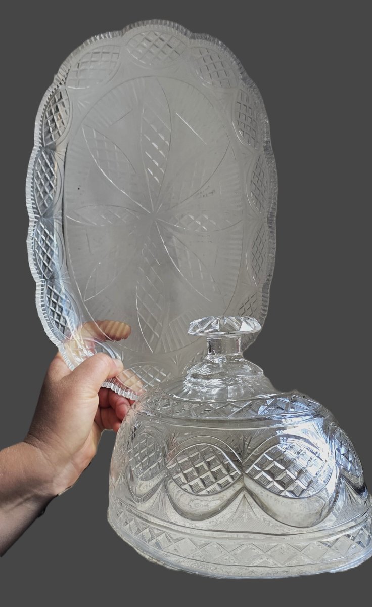 Antique Oval Bell With A Cut-glass Tray-photo-2