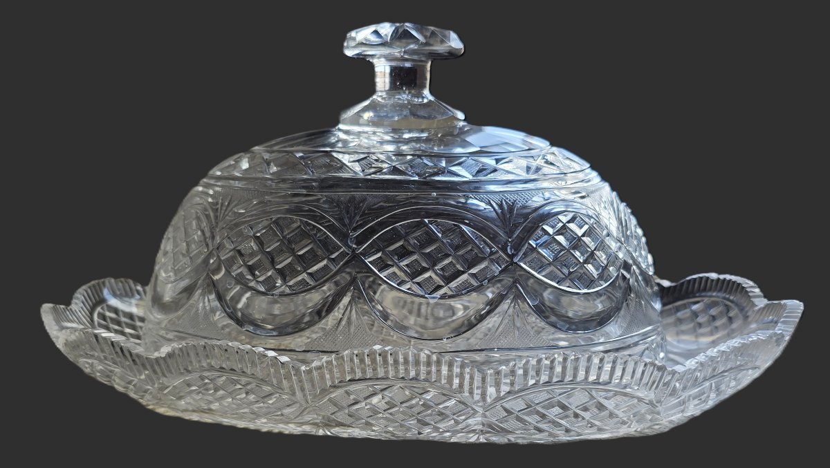 Antique Oval Bell With A Cut-glass Tray