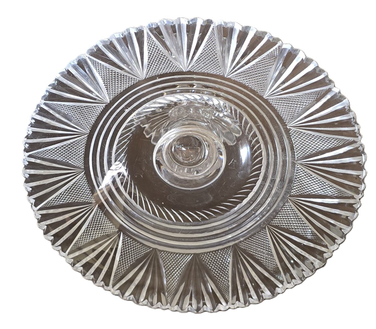 Antique Hand-cut Crystal Cake Stand, Early 20th Century-photo-4