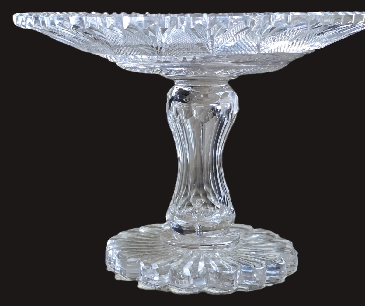 Antique Hand-cut Crystal Cake Stand, Early 20th Century-photo-2