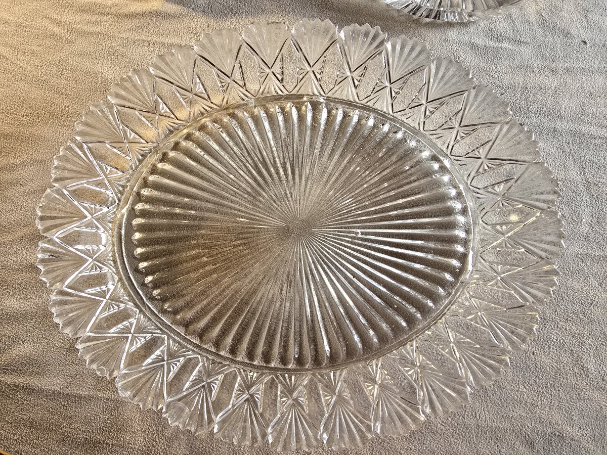 Antique Oval Tray Made Of Hand-cut Crystal, Early 20th Century-photo-2