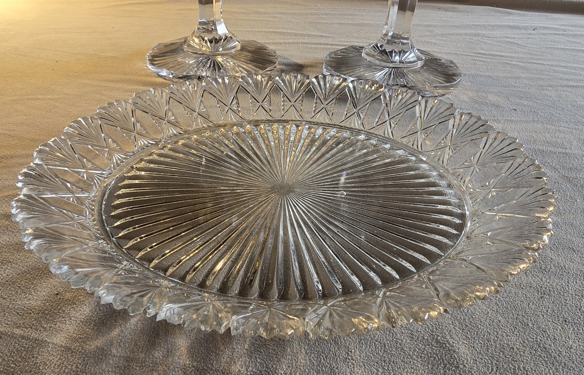 Antique Oval Tray Made Of Hand-cut Crystal, Early 20th Century-photo-3