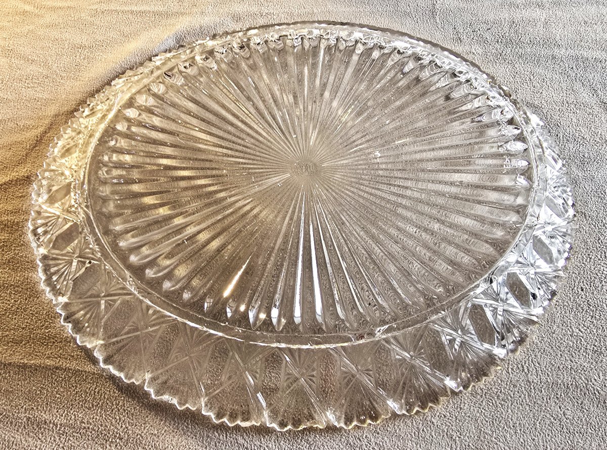Antique Oval Tray Made Of Hand-cut Crystal, Early 20th Century-photo-4