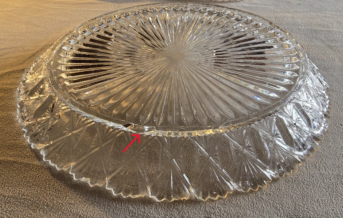 Antique Oval Tray Made Of Hand-cut Crystal, Early 20th Century-photo-3