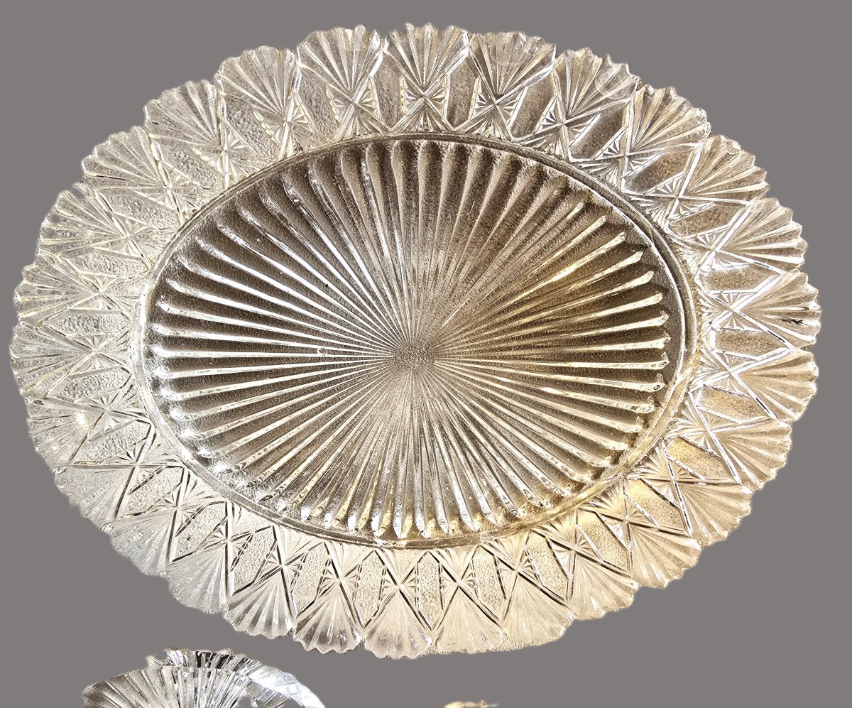 Antique Oval Tray Made Of Hand-cut Crystal, Early 20th Century