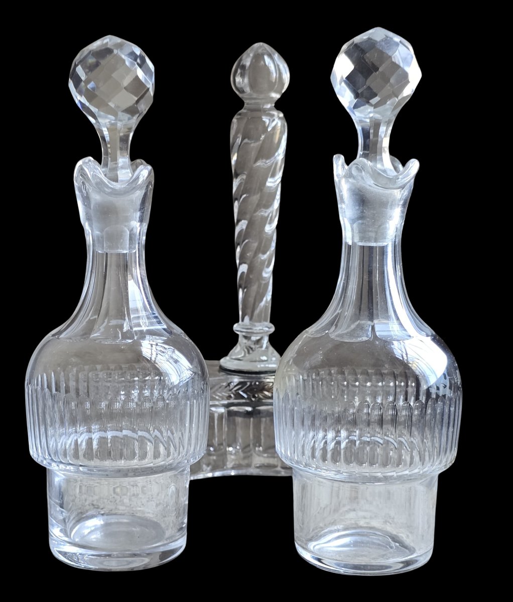 Ancien huilier‑vinaigrier en cristal moulé, attribué à Baccarat – XIXᵉ siècle-photo-2