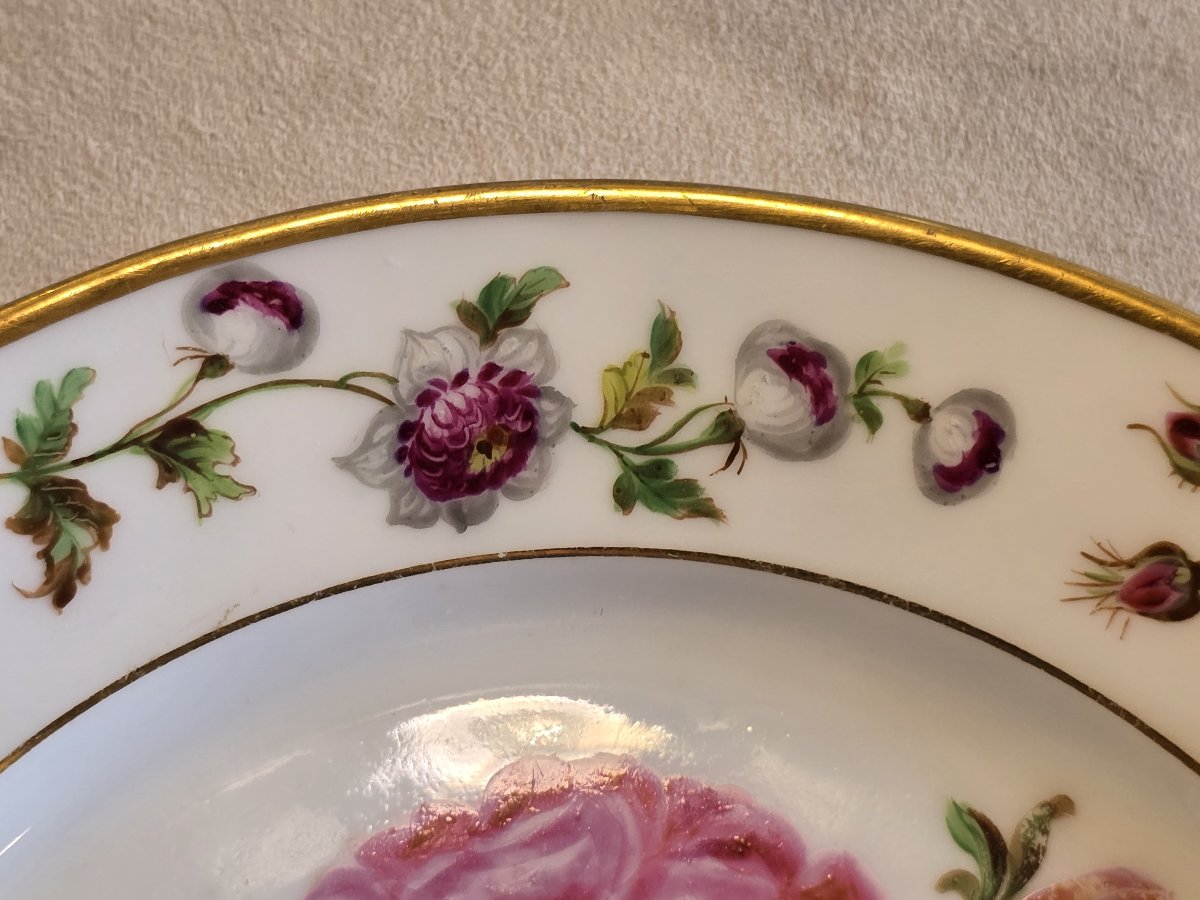 Ancienne assiette en porcelaine de Paris à décor de roses – fin XIX ème siècle-photo-4