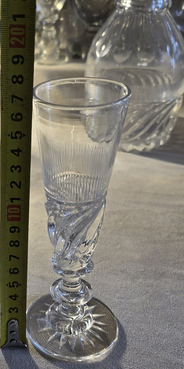 Set Of 12 Crystal Flutes, “ss” Model, Baccarat Or Saint-louis, Restoration Period-photo-5