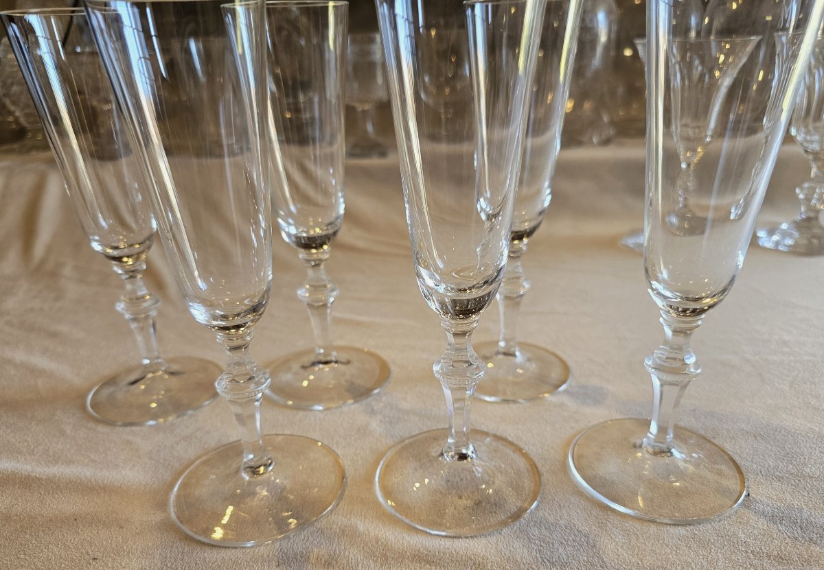 Set Of Six Moser Mozart Crystal Flutes, 1980–2000