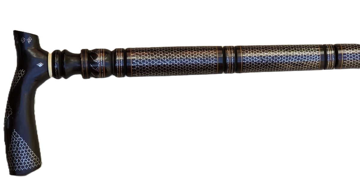 Antique Wooden Walking Stick With Metal Inlays – Maghreb, First Half Of The 20th Century-photo-3