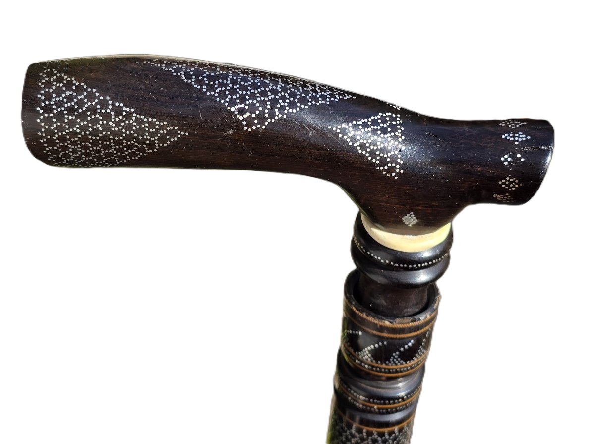 Antique Wooden Walking Stick With Metal Inlays – Maghreb, First Half Of The 20th Century-photo-6