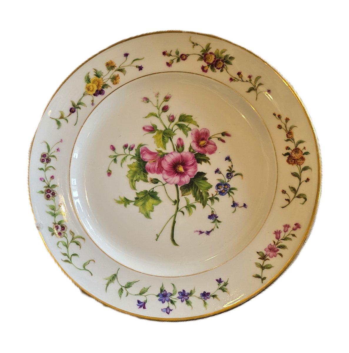 Assiette ancienne en porcelaine de Paris peinte à la main