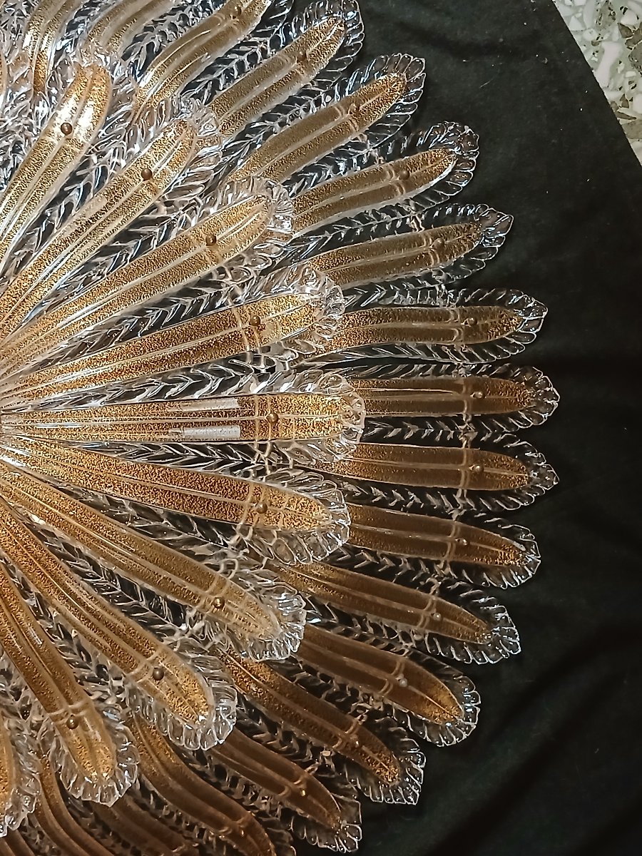Ancien grand plafonnier verre soufflé Murano Barovier vers 1980-photo-2