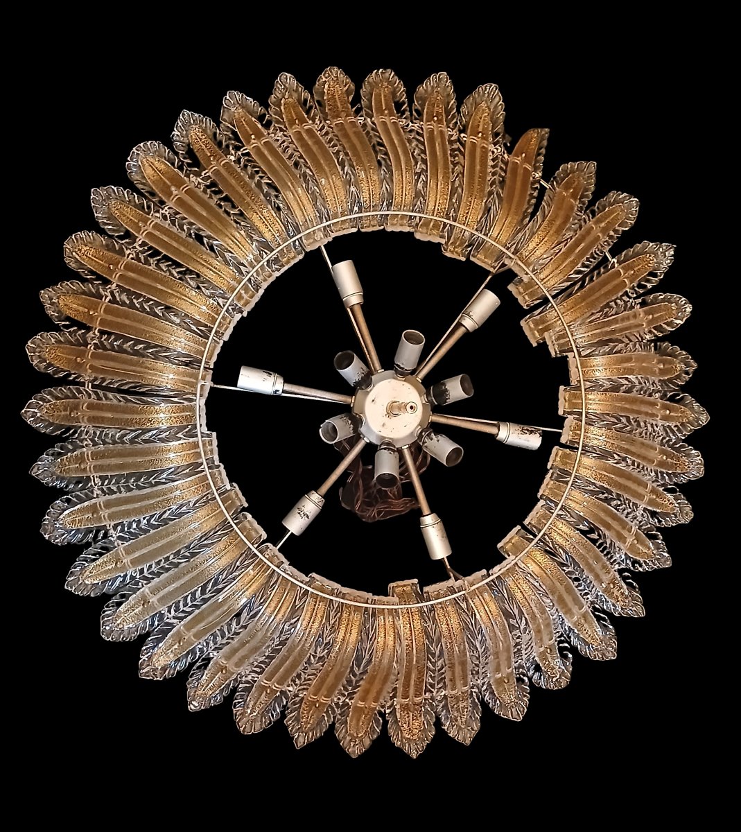 Ancien grand plafonnier verre soufflé Murano Barovier vers 1980-photo-3