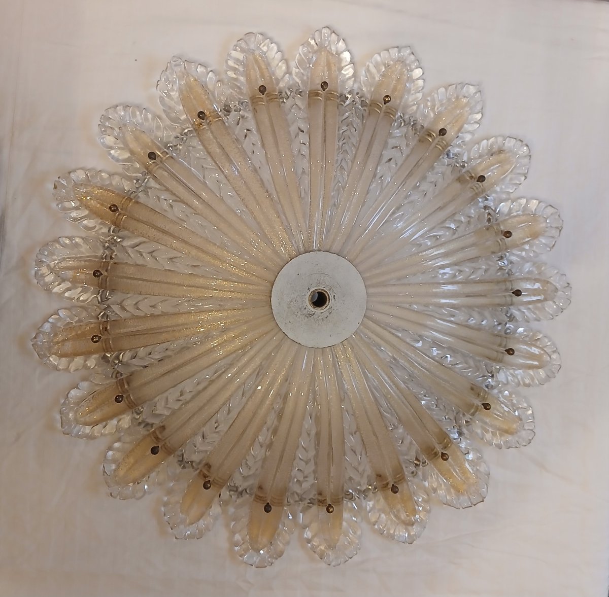 Ancien grand plafonnier verre soufflé Murano Barovier vers 1980-photo-5
