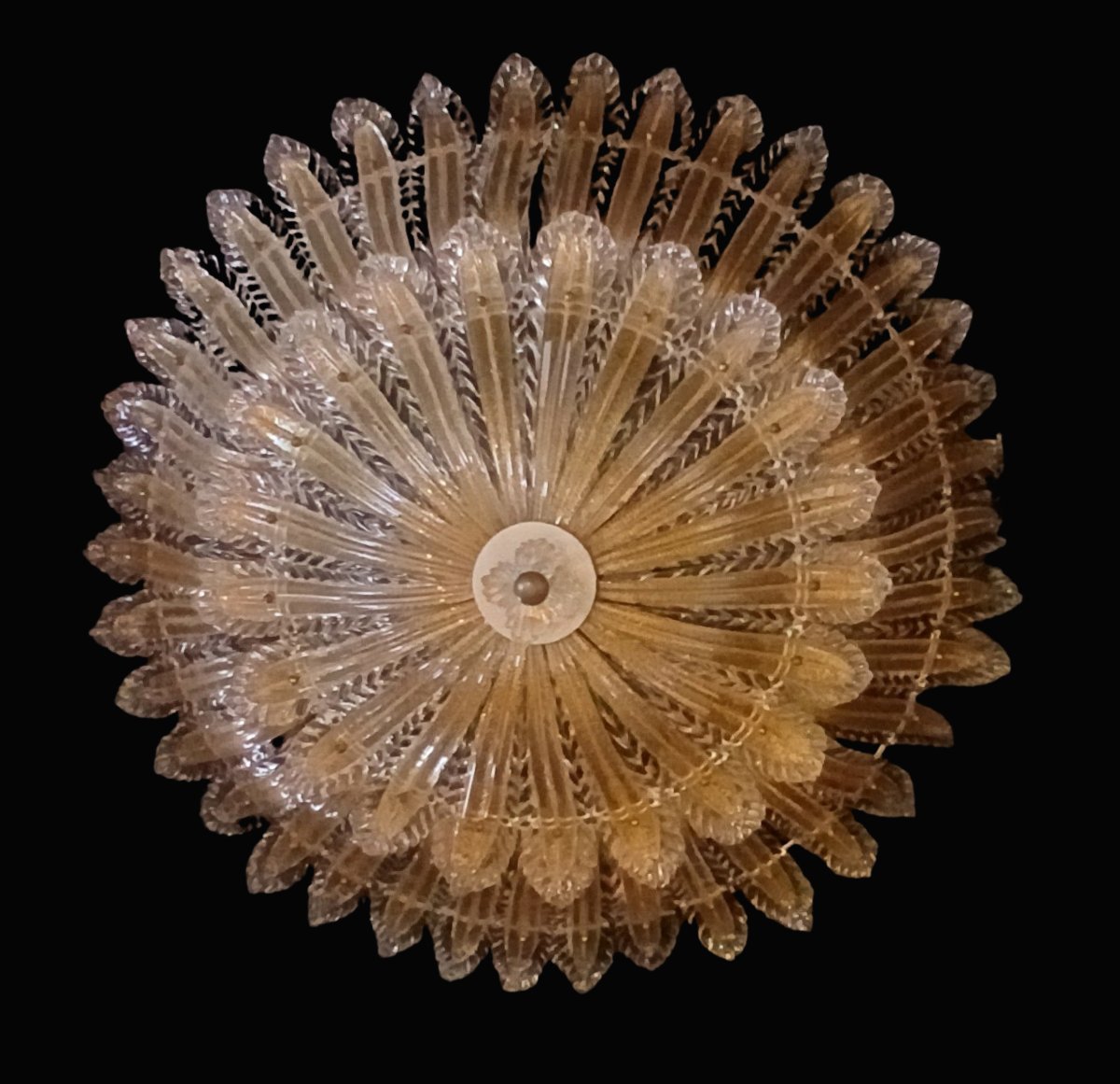 Ancien grand plafonnier verre soufflé Murano Barovier vers 1980