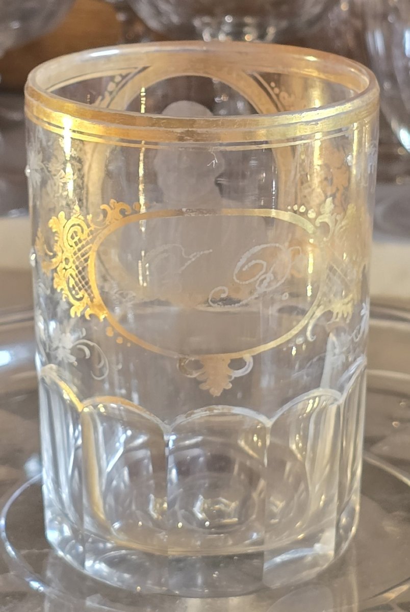 Ancien Verre en cristal de Bohême, avec portrait de Giuseppe Garibaldi gravé, vers 1880-photo-2