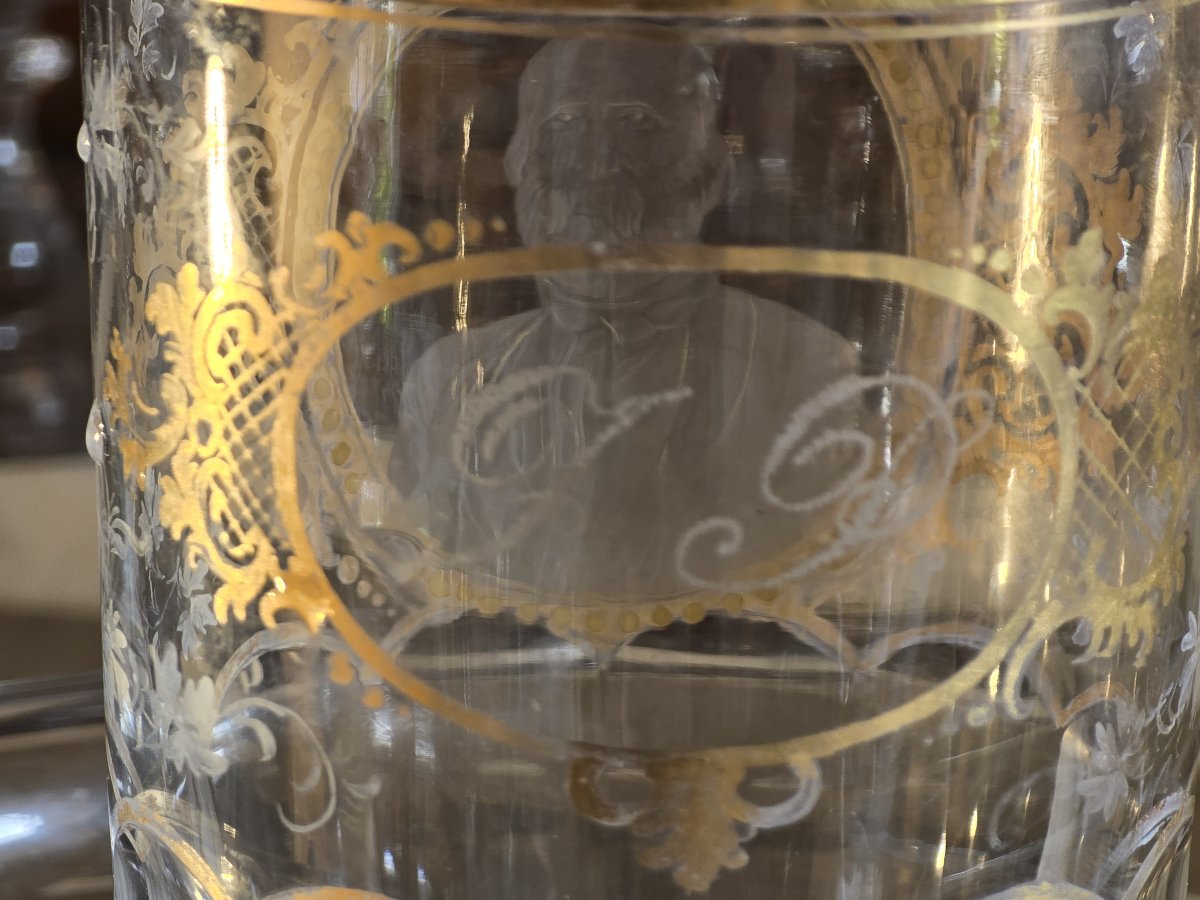Ancien Verre en cristal de Bohême, avec portrait de Giuseppe Garibaldi gravé, vers 1880-photo-6