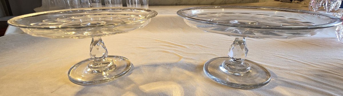 Paire d'anciens présentoirs sur pied en cristal taillé,  début du XXᵉ siècle-photo-2