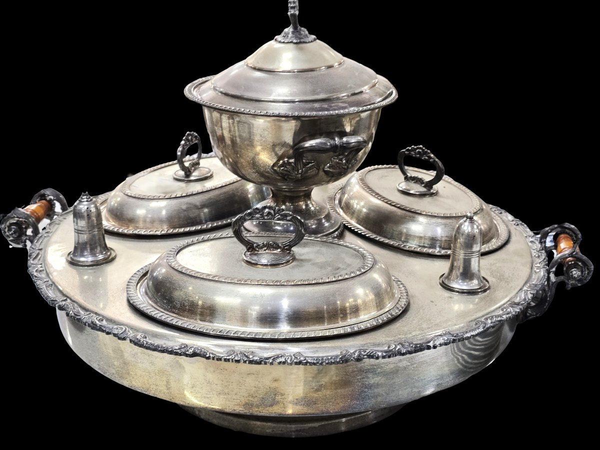 Grand service tournant “Lazy Susan” en Sheffield plate, vers 1920-1940