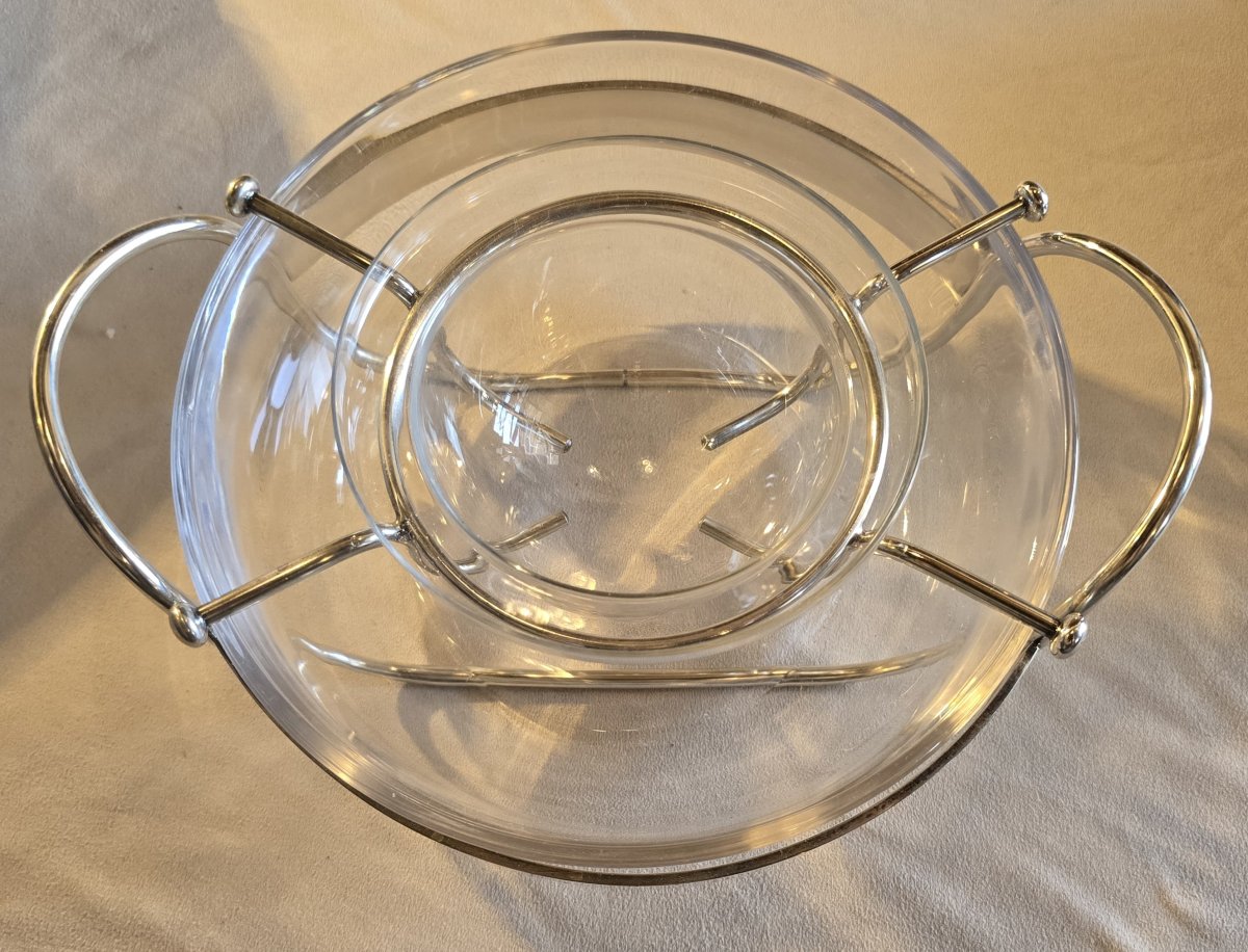 Silver-plated Metal Caviar Dish, Pm Italy, Circa 1980-photo-2