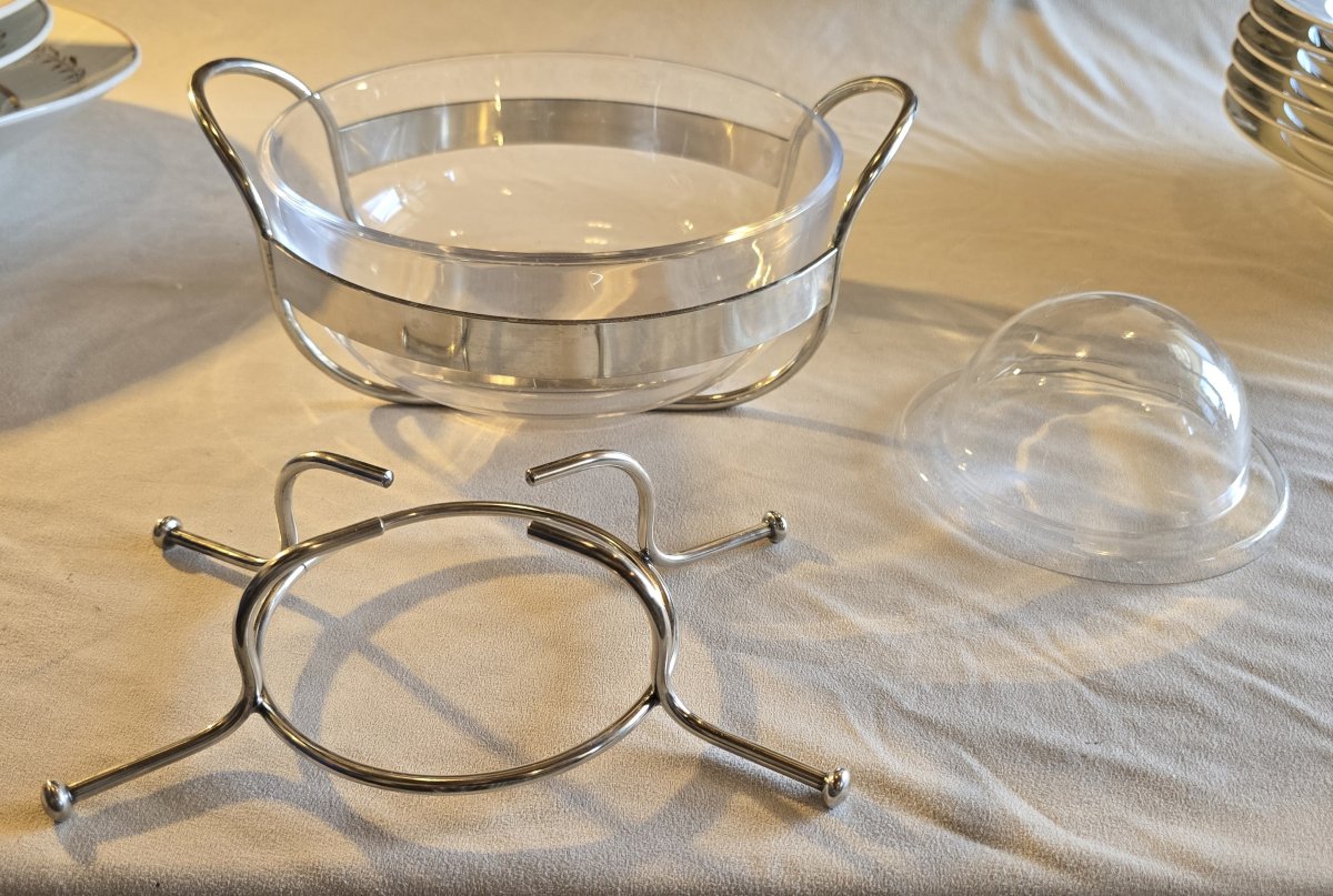 Silver-plated Metal Caviar Dish, Pm Italy, Circa 1980-photo-3